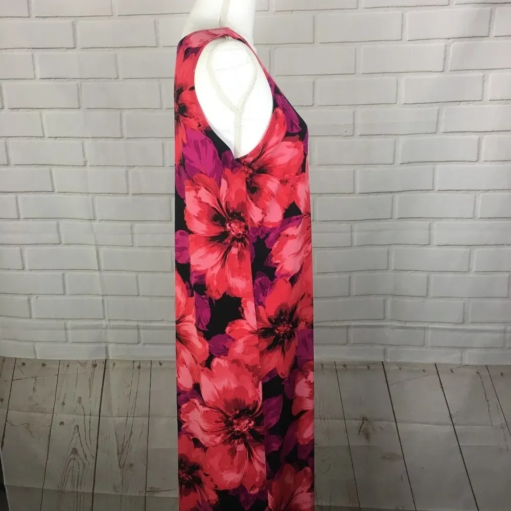 Red Floral Sleeveless Boat Neck Maxi Dress size M medium NWT